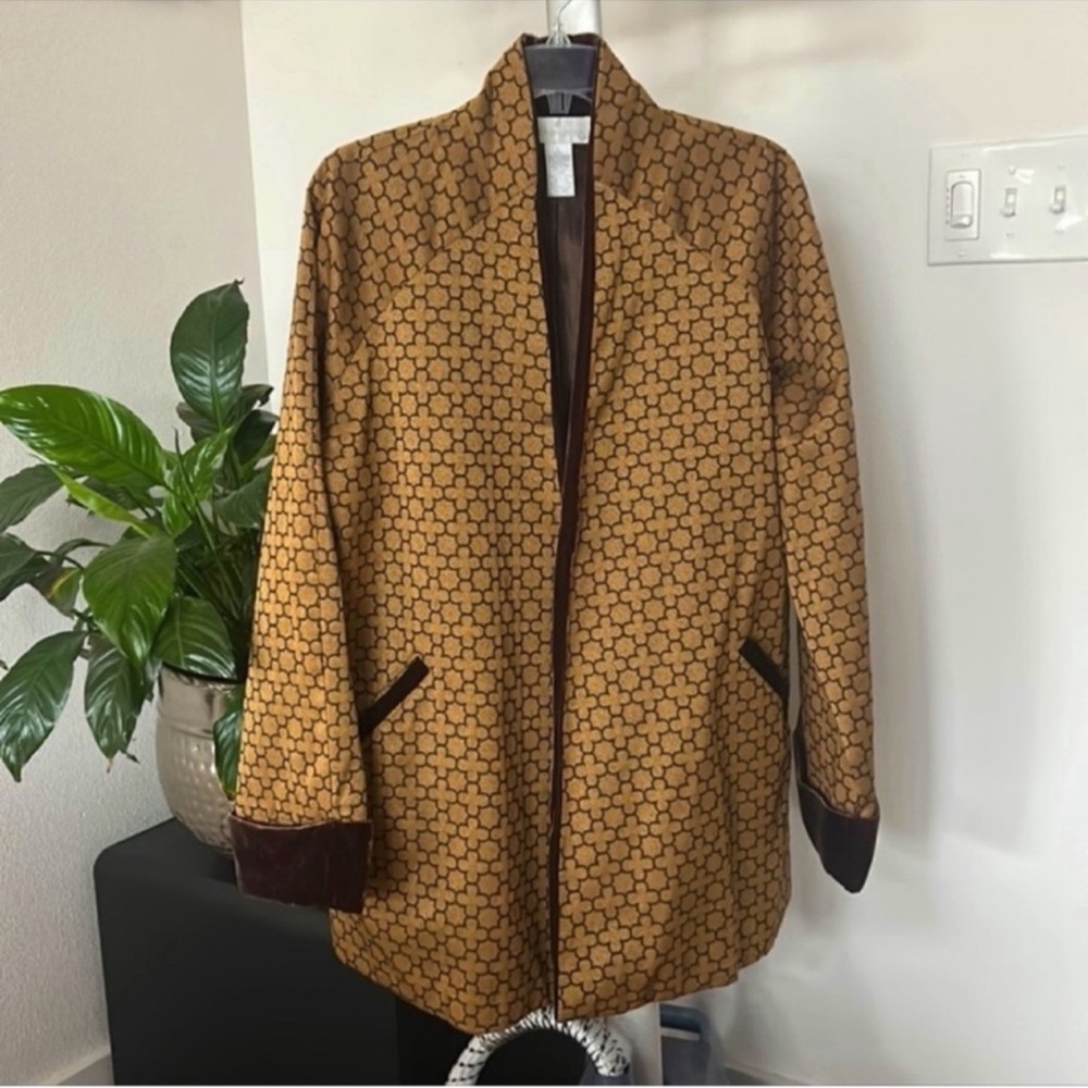 Soft Surroundings Mustard Brown Geometric Open-Front Jacket